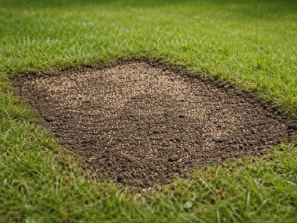 Kale plek in een Nederlands gazon met zaaiklaar, losgemaakte grond en ingezaaide graszaadjes.