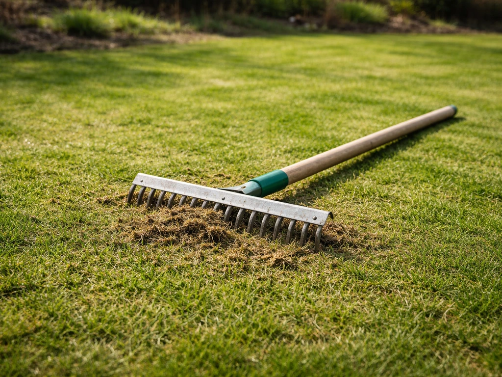 Voorbereid gazon met lage maaistand en verticuteerhark, klaar voor bekalken en bemesten in de lente