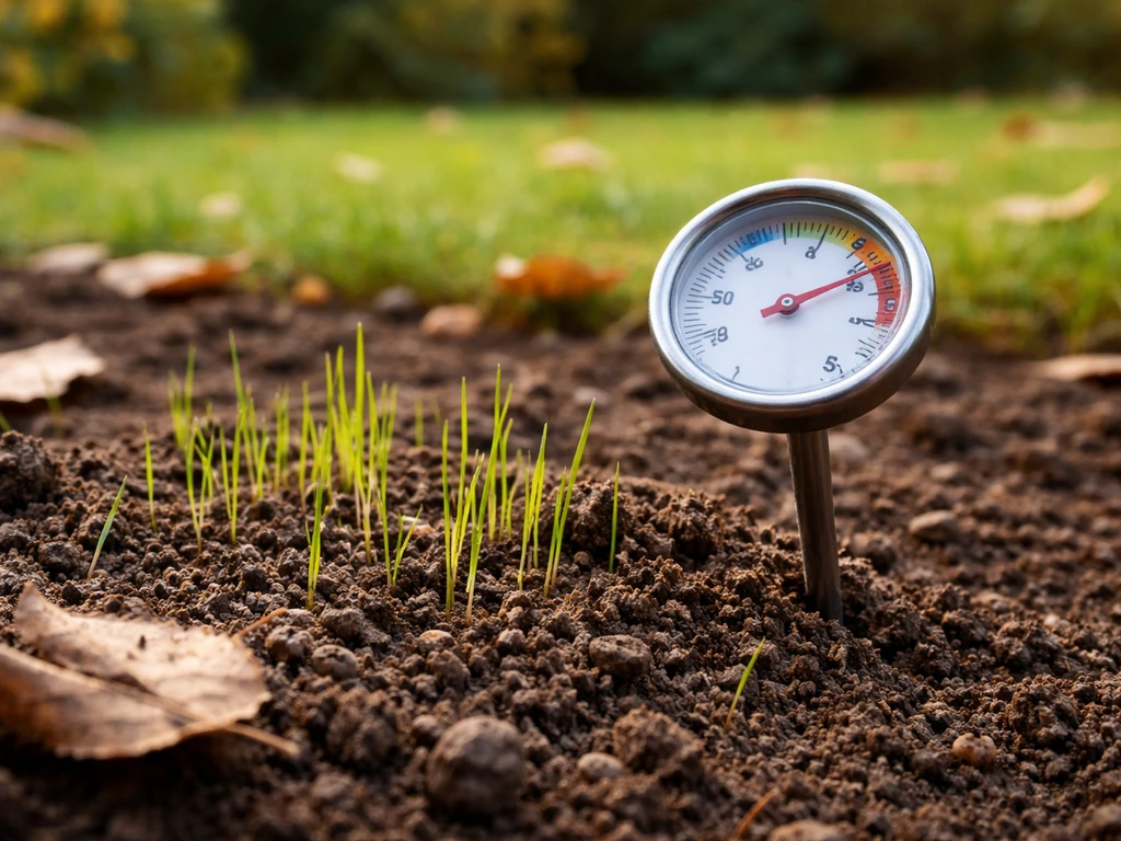 Bodemthermometer in de grond met een korte najaarscontext in een rustige tuin in Nederland