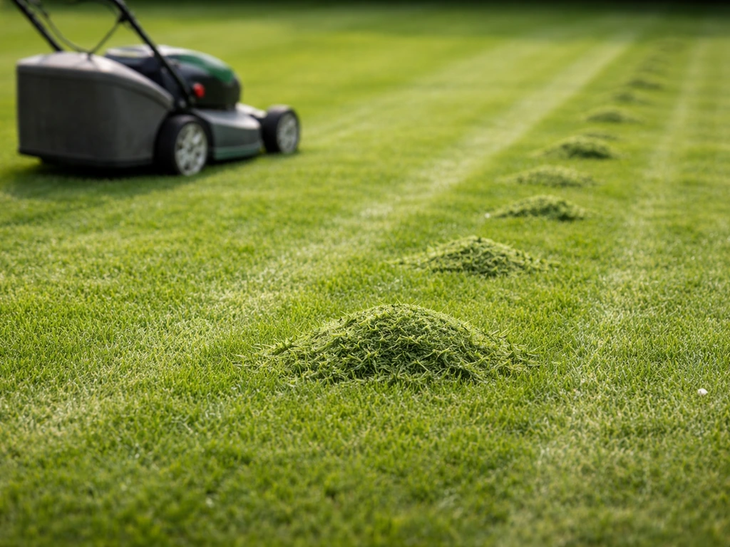 Een gazonmaaier maait het gras tot ca. 3–4 cm, met maaisel zichtbaar op het gazon vóór doorzaaien.